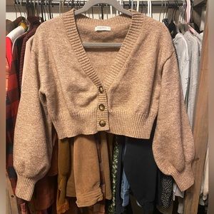 Brown Drop Shoulder Oversized Crop Cardigan